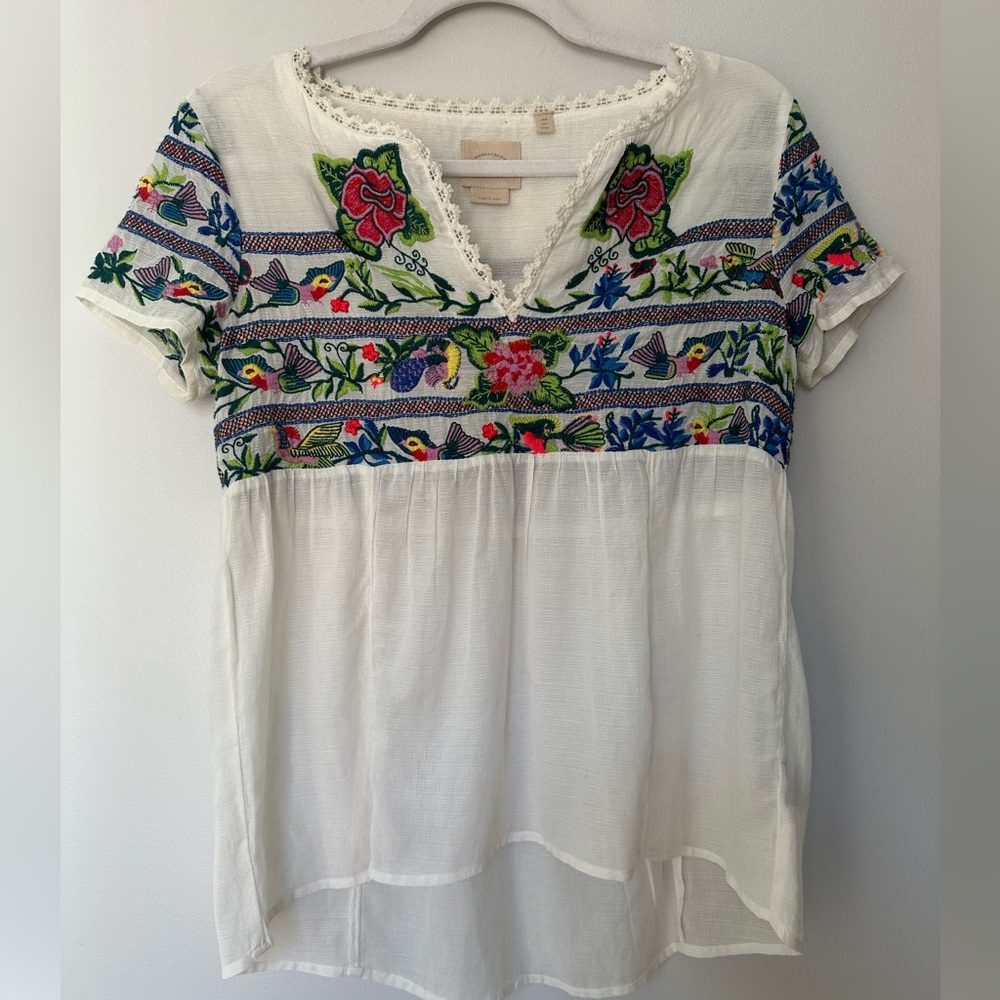Vanessa Virginia Moineau Bouquet Embroidered Top/ Ivory Anthropologie - Picture 5 of 9